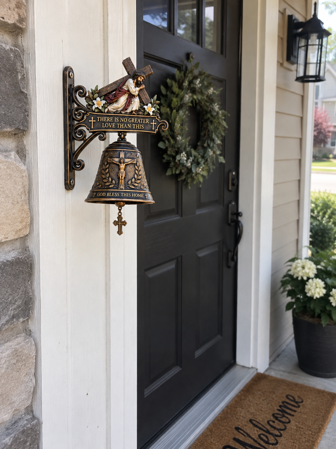Christian Home Blessing Bell – Jesus Cross Wall Decor for Entryway & Porch