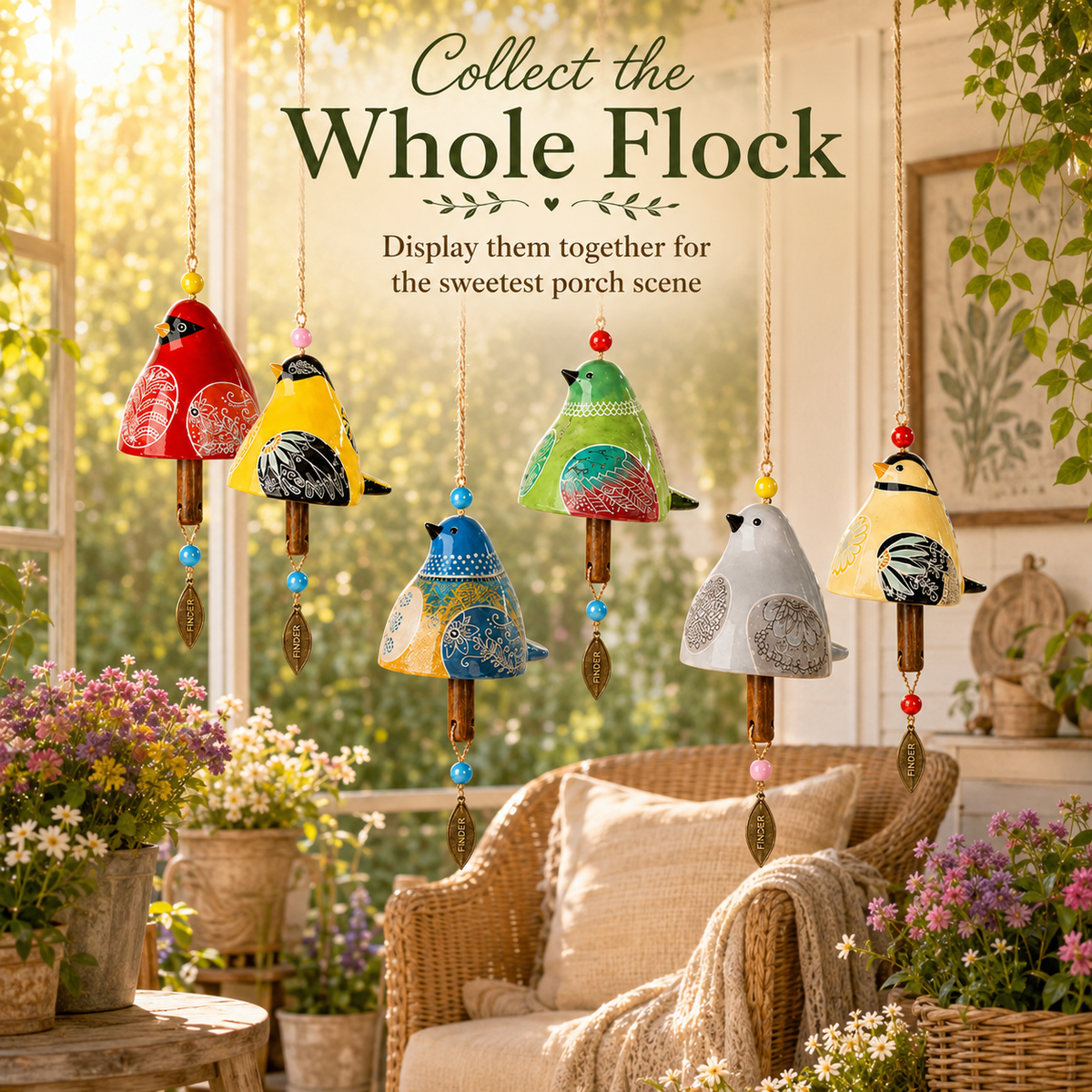 Colorful bird wind chime gift idea