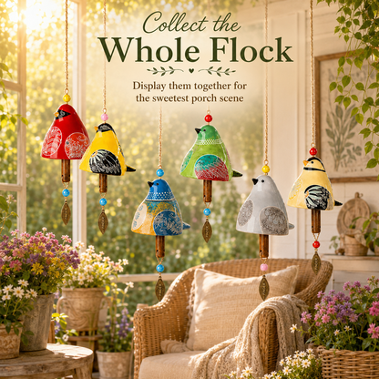 Hand-Painted Resin Bird Wind Chime, Colorful Folk Art Garden Hanging Decor