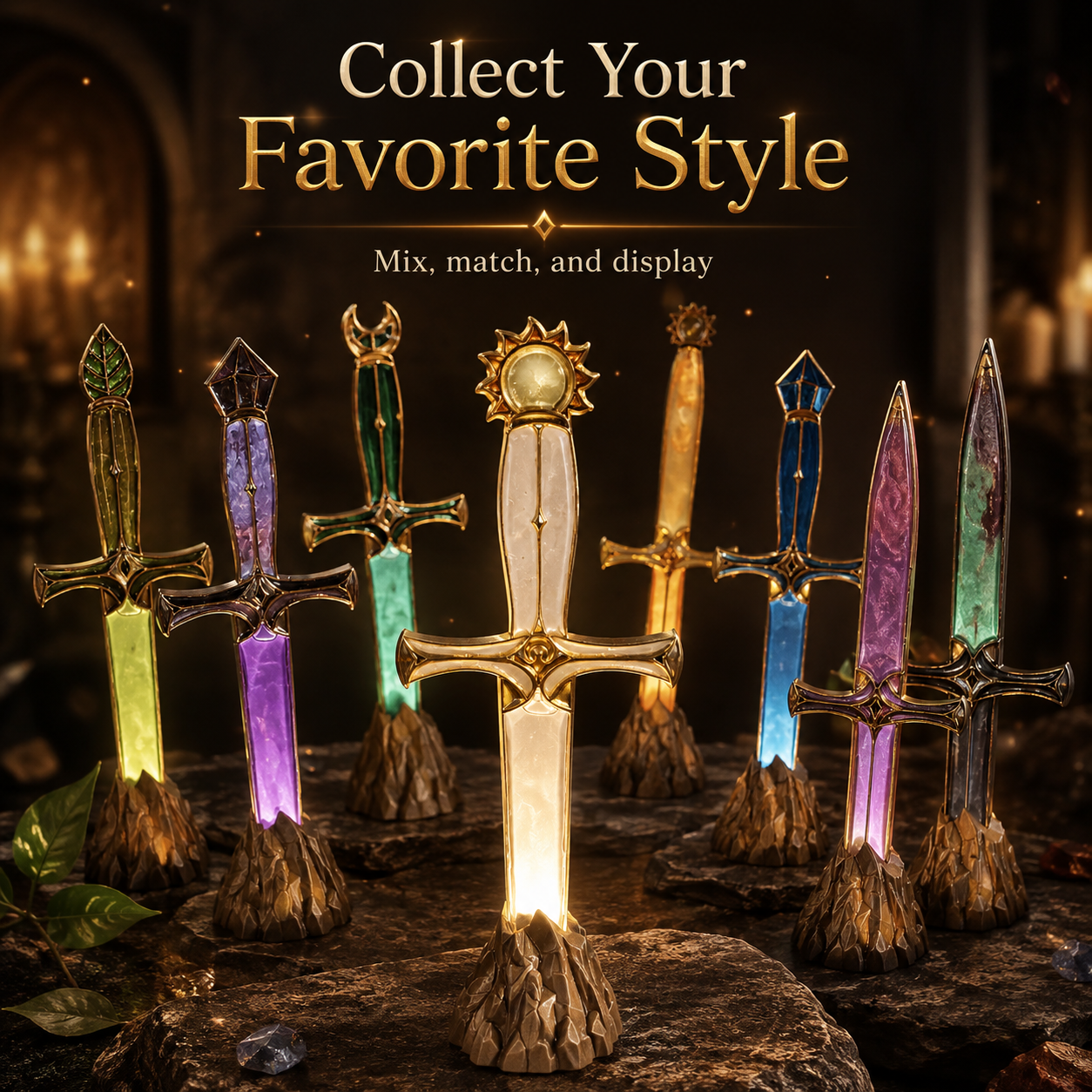 Fantasy sword lamp collection in multiple styles