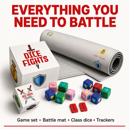 Ultimate Dice Fights Bundle – 2-Player Strategy Game with Heal or Steal Set & Battle Mat