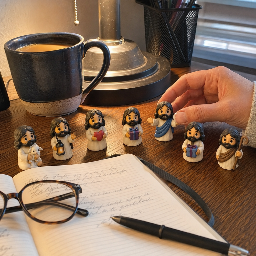 Mini figures displayed on a home desk