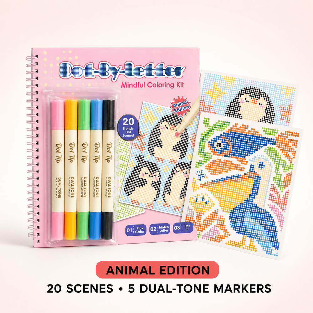 Animal Edition dot-by-letter coloring kit
