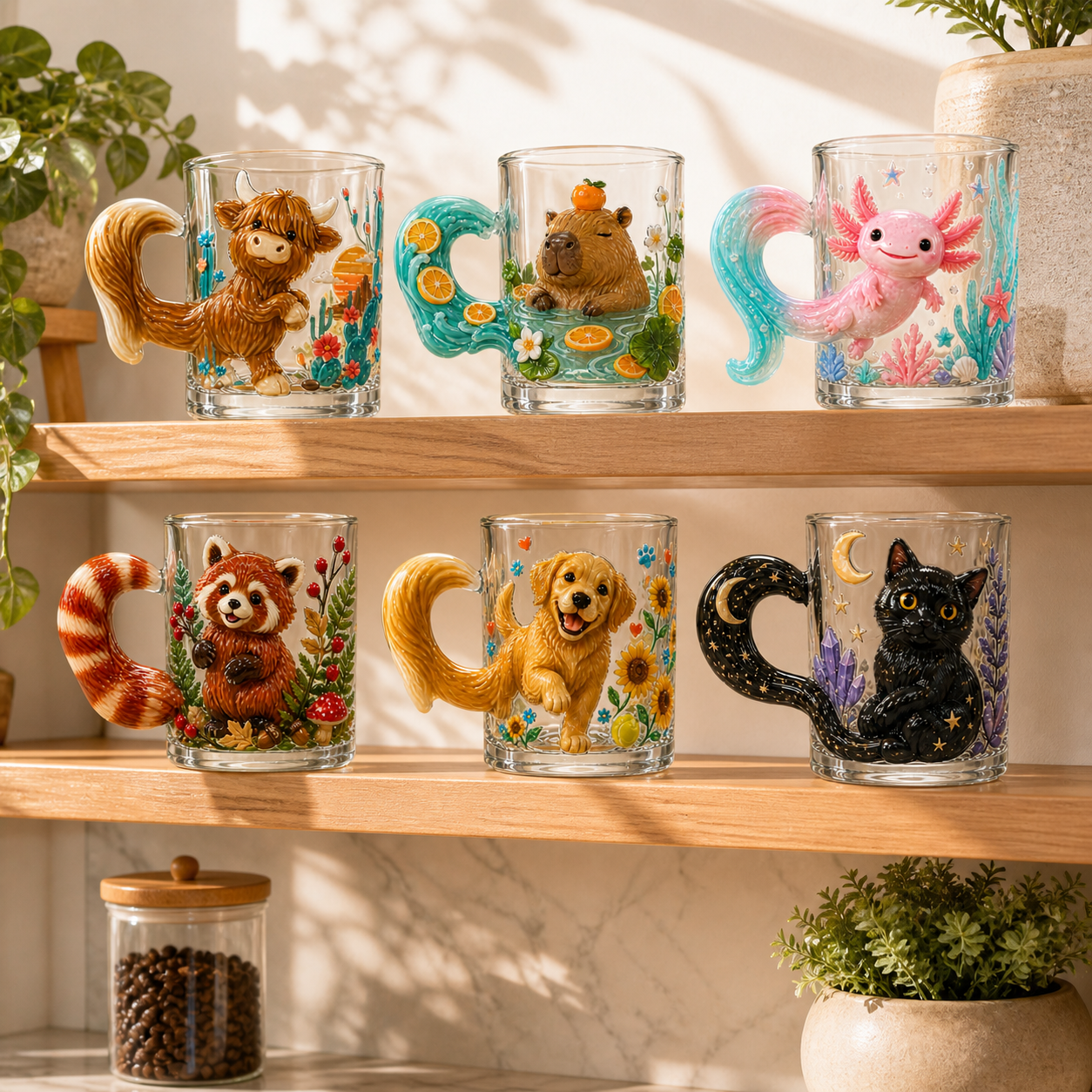 3D Animal Glass Mug with Sculpted Tail Handle