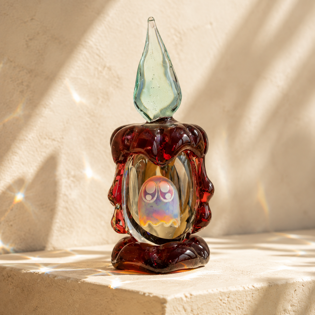 🕯 Tiny Ghost in a Glass Candle – Sun-Catching Collectible Figurine