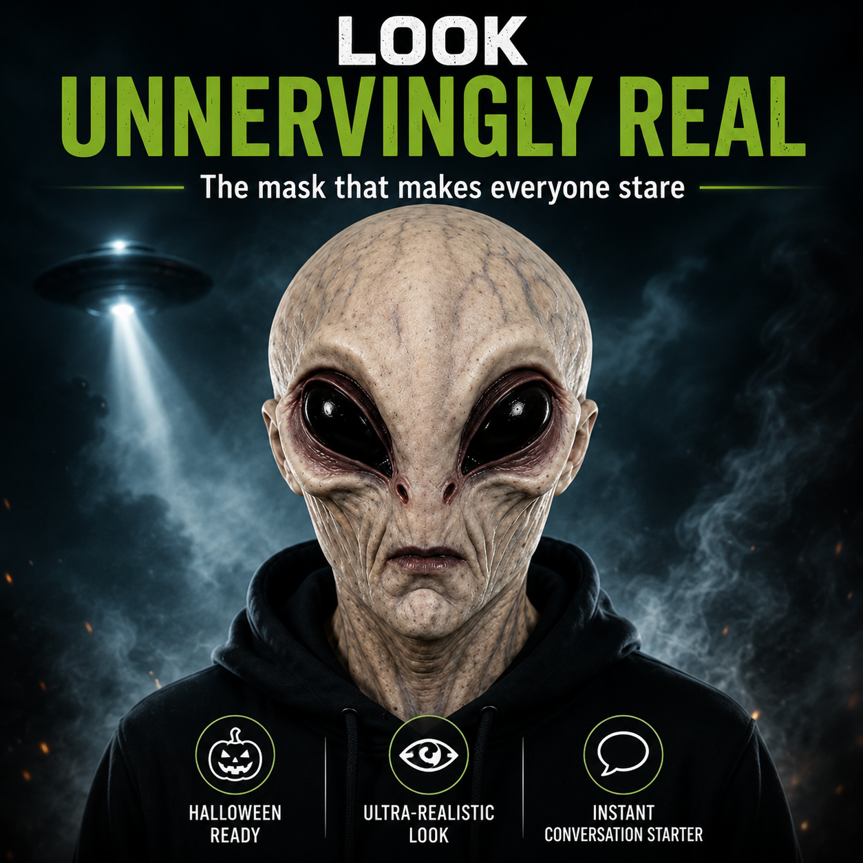 Hyper-Realistic Alien Full Head Mask – Unisex Silicone Halloween Costume Mask