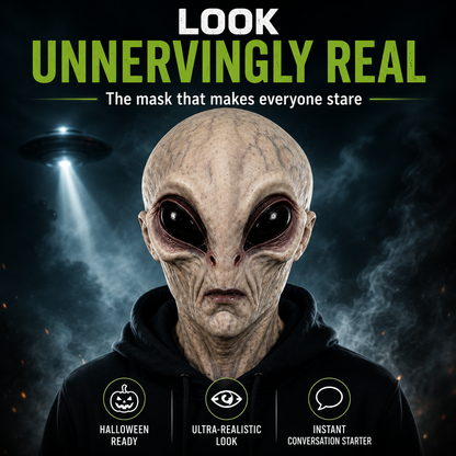 Hyper-Realistic Alien Full Head Mask – Unisex Silicone Halloween Costume Mask