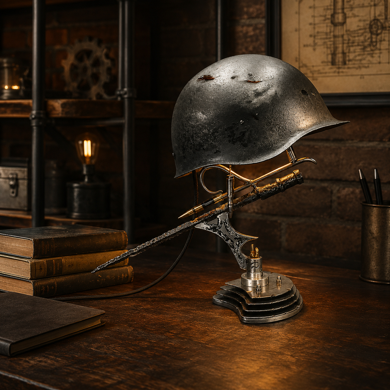 ⏰ 49% OFF Today Only!–🪖 War Relic Vintage Helmet Table Lamp