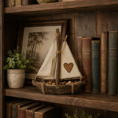 Lighted Rustic Sailboat Decor with Warm LED Glow