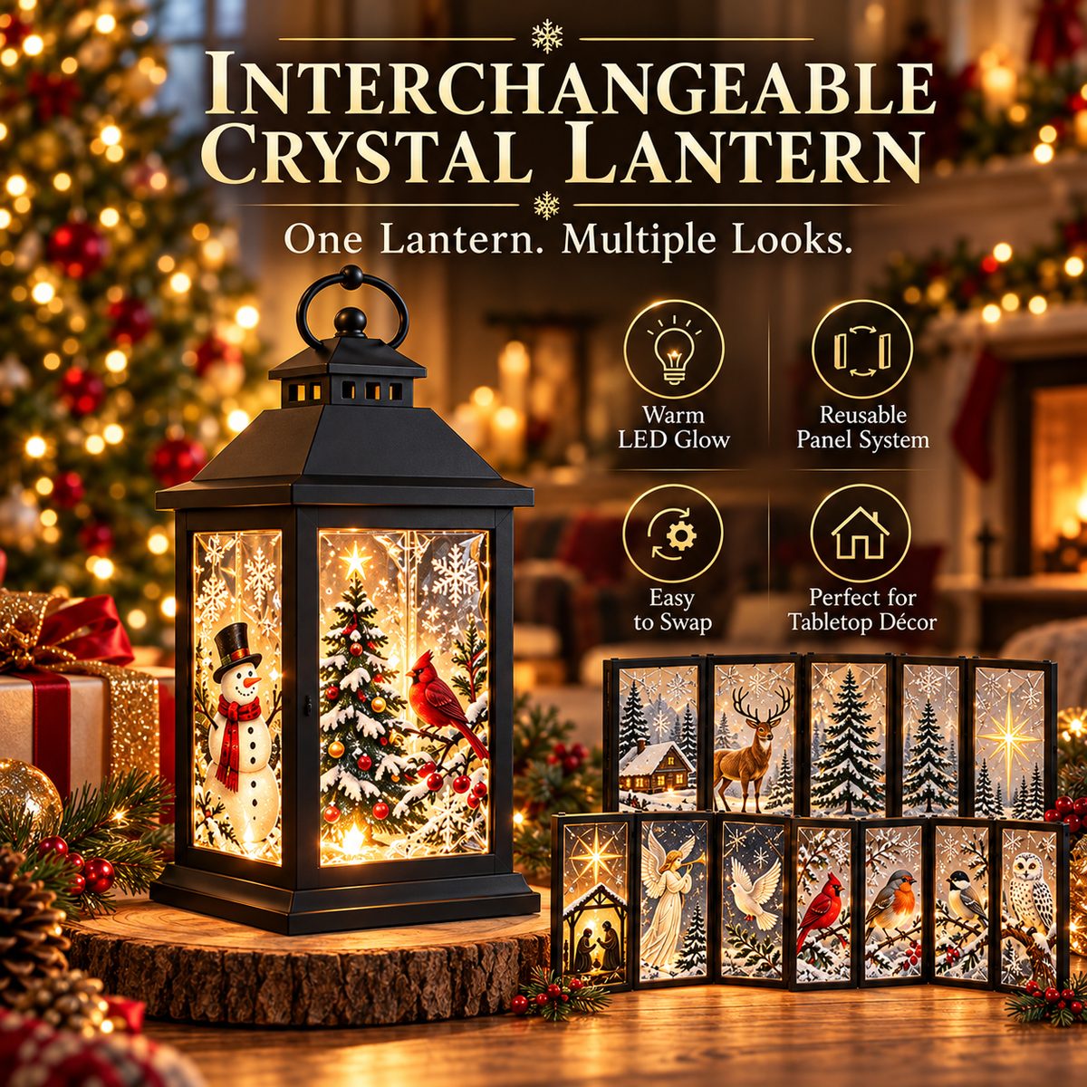 Interchangeable Crystal Lantern™ – Light-Up Holiday Décor