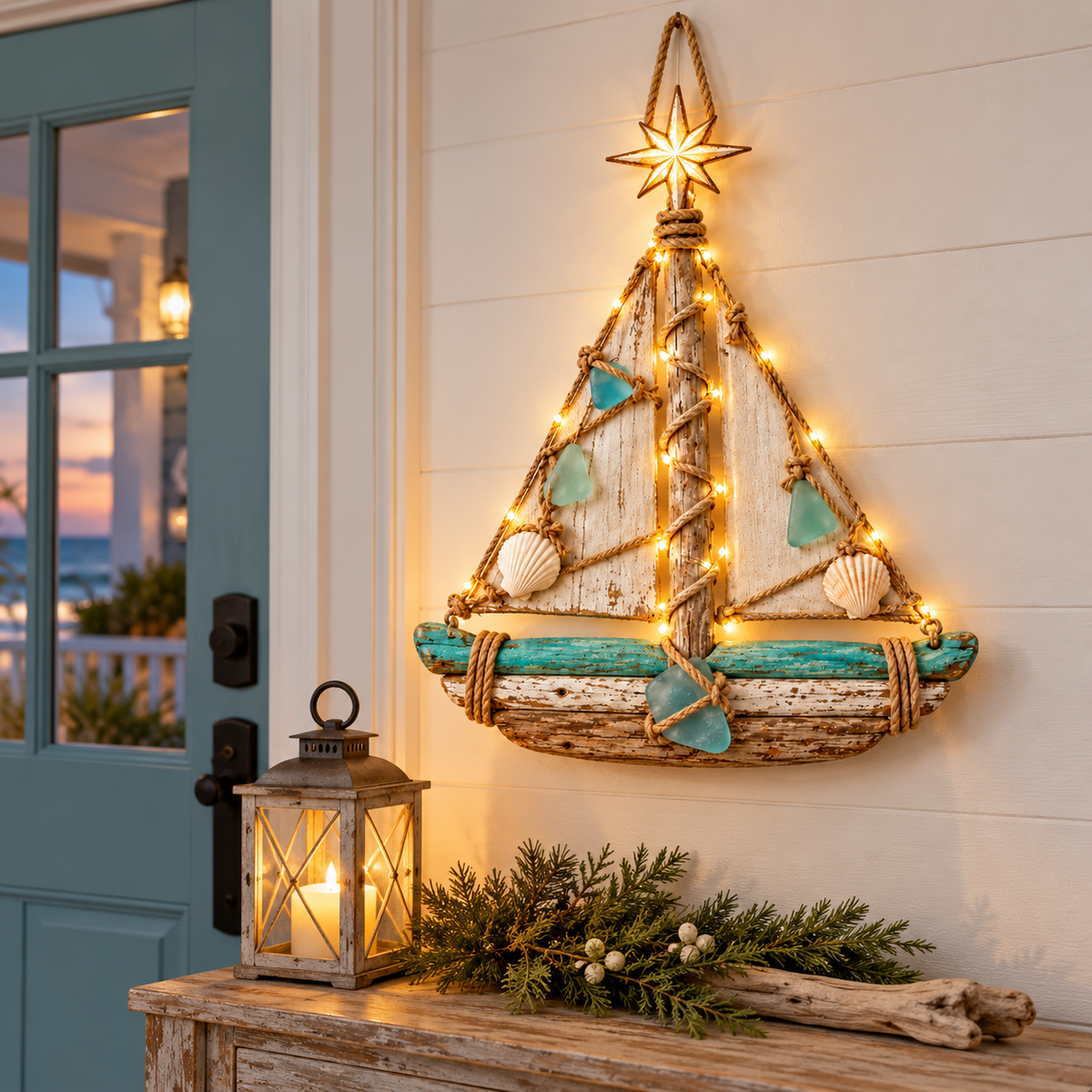 Harbor Lights Sailboat Christmas Tree – Lighted Coastal Wall Decor