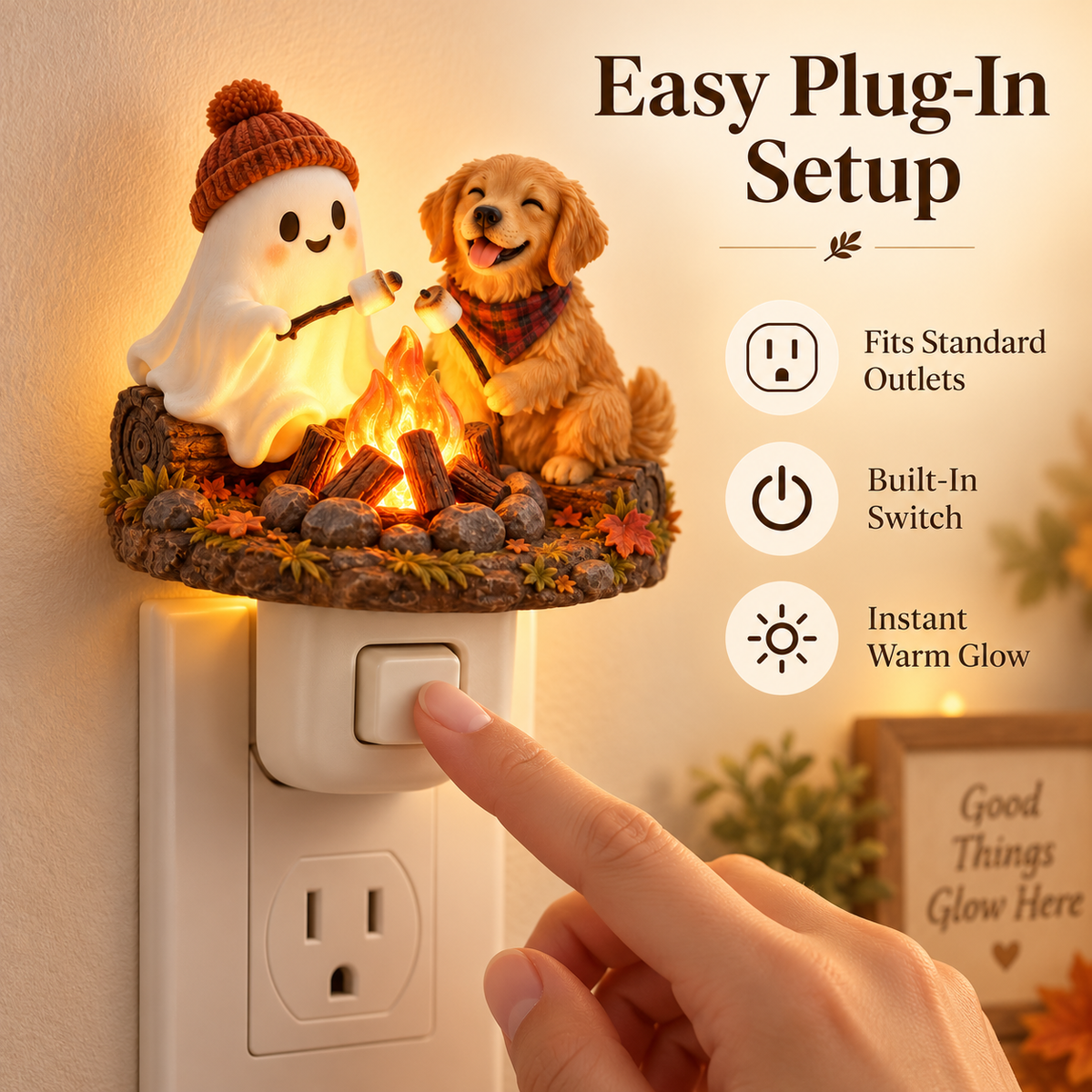 Built-in switch and plug-in setup for the Campfire Companions night light