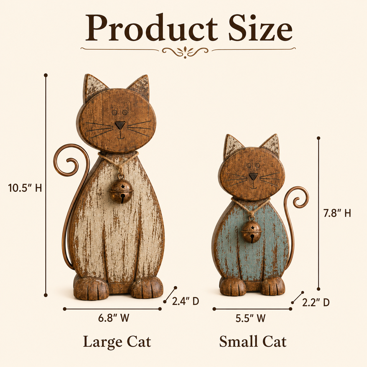 Rustic Wooden Cat Figurines Set of 2