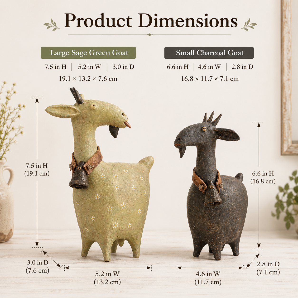 Whimsical Farmhouse Goat Figurines Set of 2