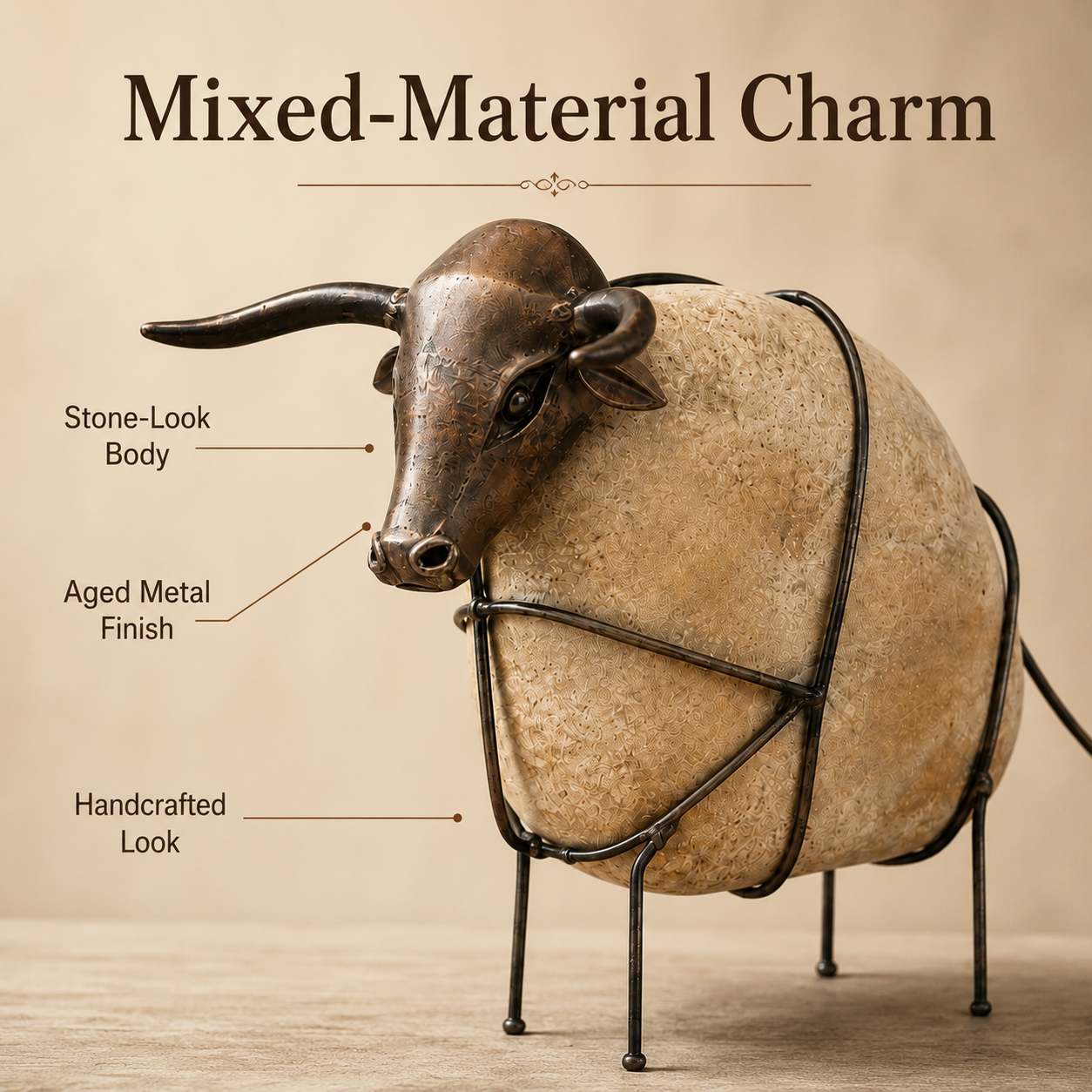 Vintage Stone-Look Bull Figurine