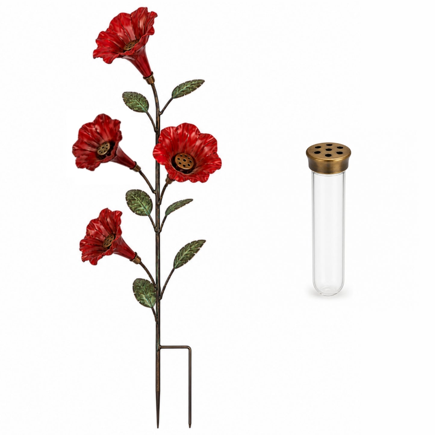 Vintage Red Flower Hummingbird Feeder Garden Stake