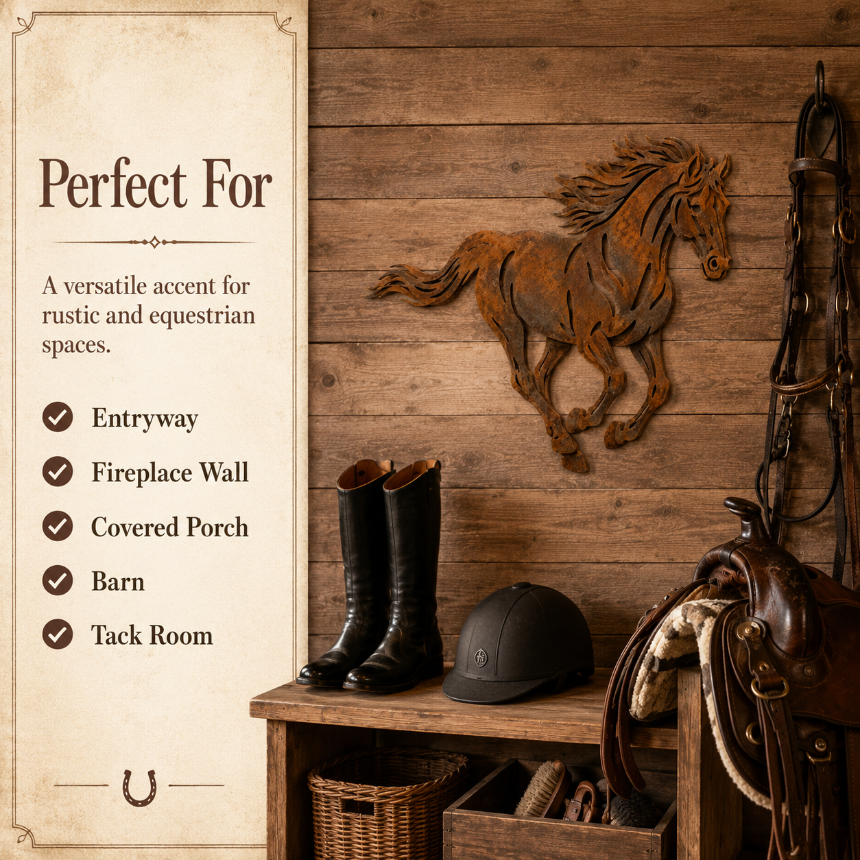 Rustic Running Horse Metal Wall Decor
