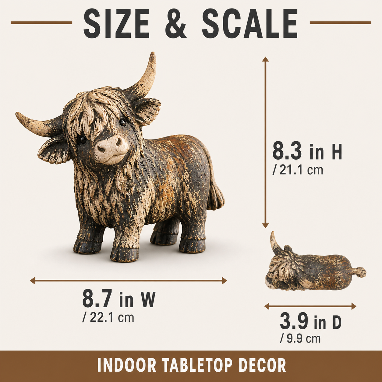 Highland cow tabletop figurine size and scale