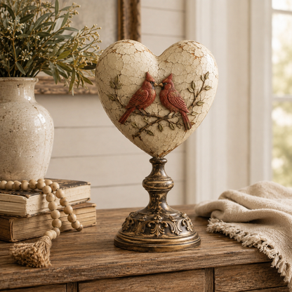 Vintage Distressed Heart Pedestal Sculpture