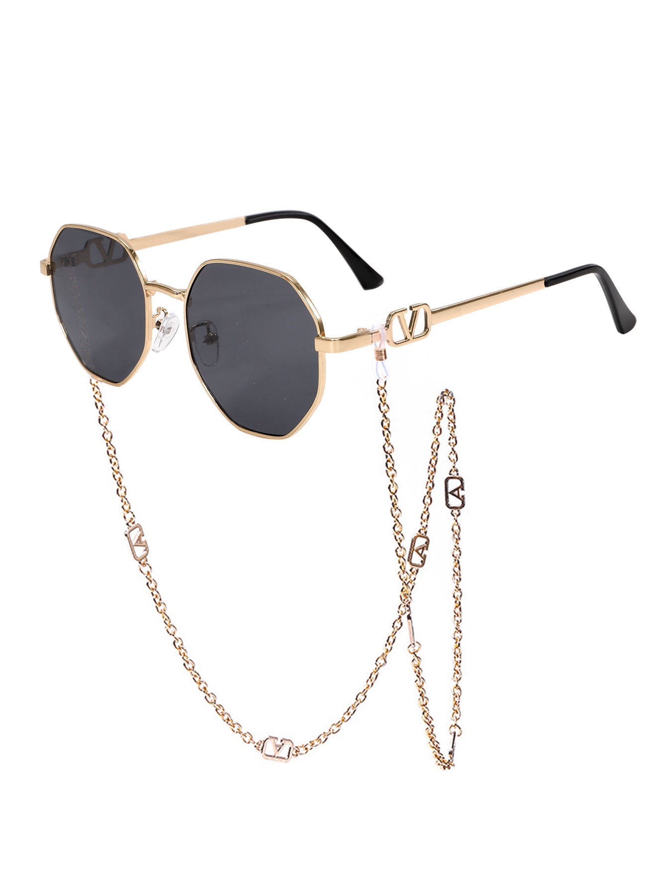Jewelry-Inspired Statement Sunglasses with Crystal Pendant Chain