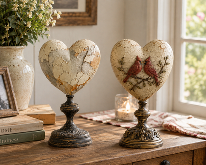 Vintage Distressed Heart Pedestal Sculpture