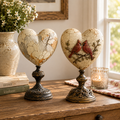 Vintage Distressed Heart Pedestal Sculpture