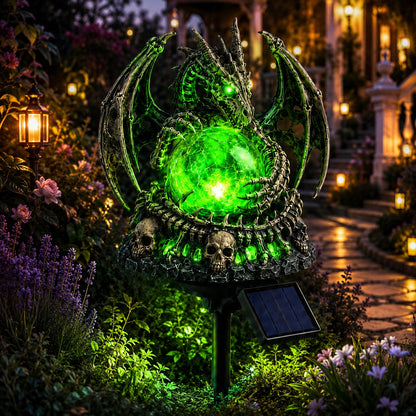 🐉💀 Solar Dragon Skull Crystal Orb Garden Light