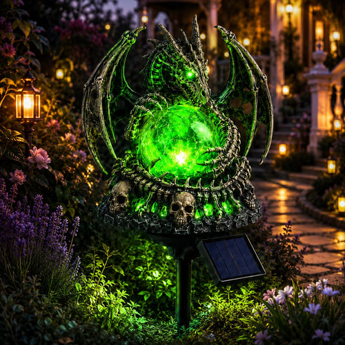 🐉💀 Solar Dragon Skull Crystal Orb Garden Light