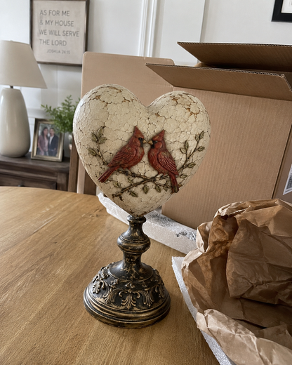 Vintage Distressed Heart Pedestal Sculpture