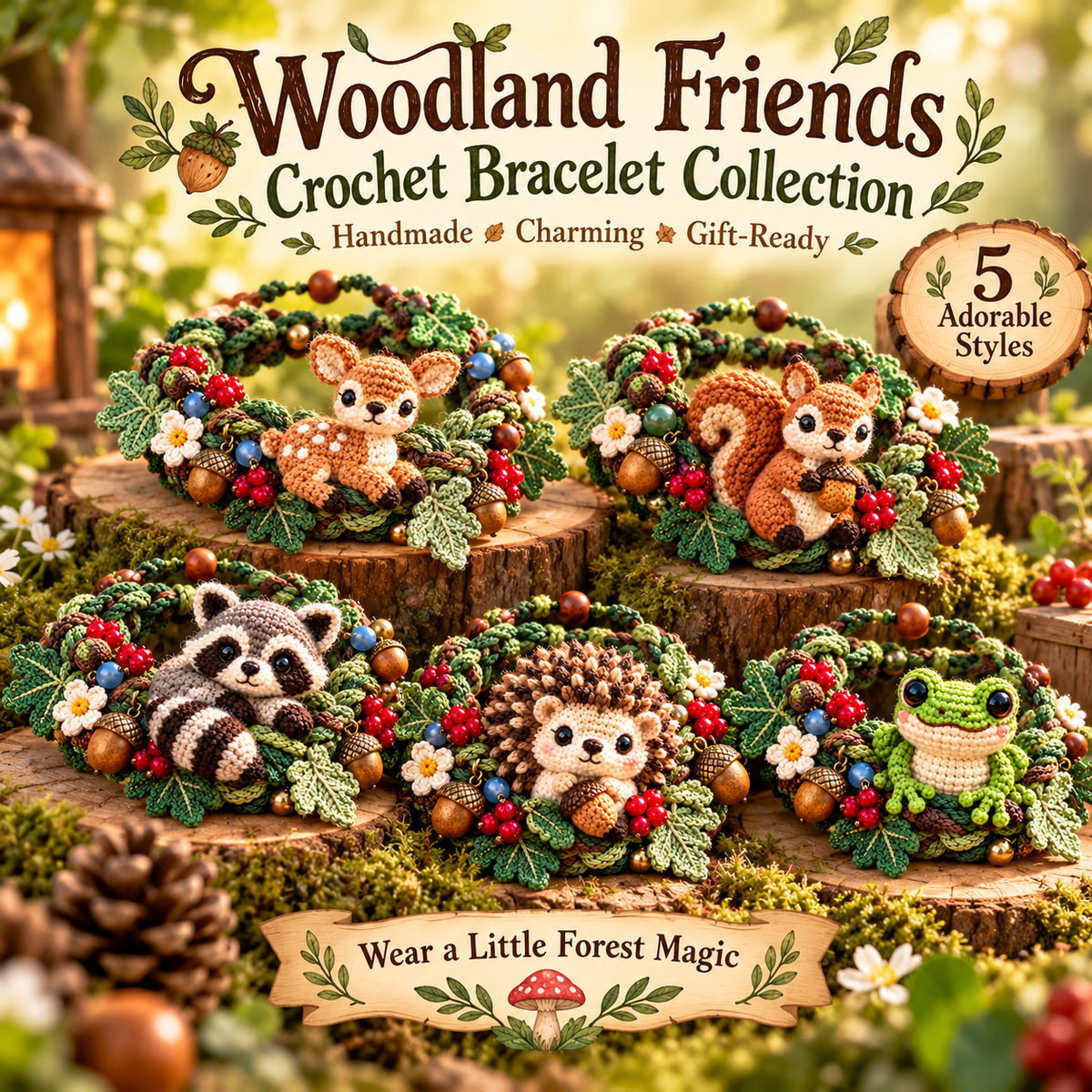 🌿🧶 Woodland Wrist Friends™ – Handmade Crochet Animal Bracelet Collection