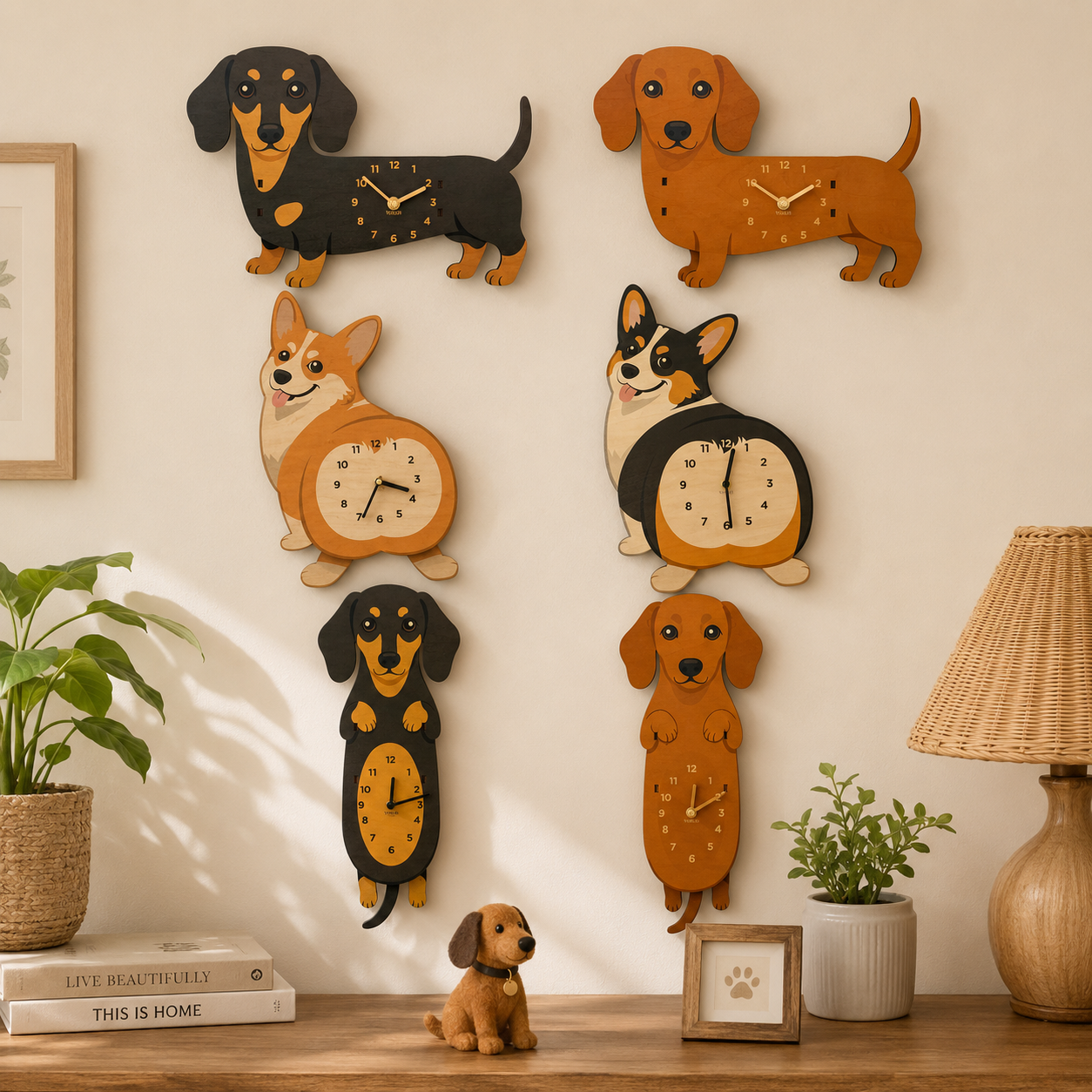 Swing Tail Dachshund wall clock feature display