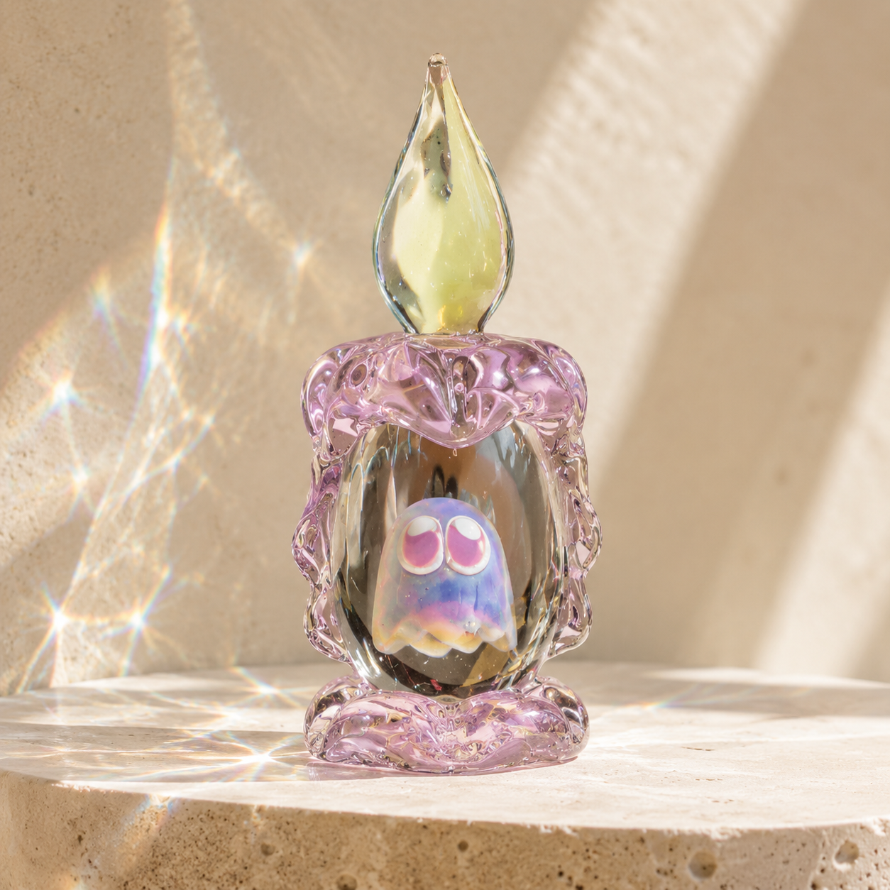 🕯 Tiny Ghost in a Glass Candle – Sun-Catching Collectible Figurine