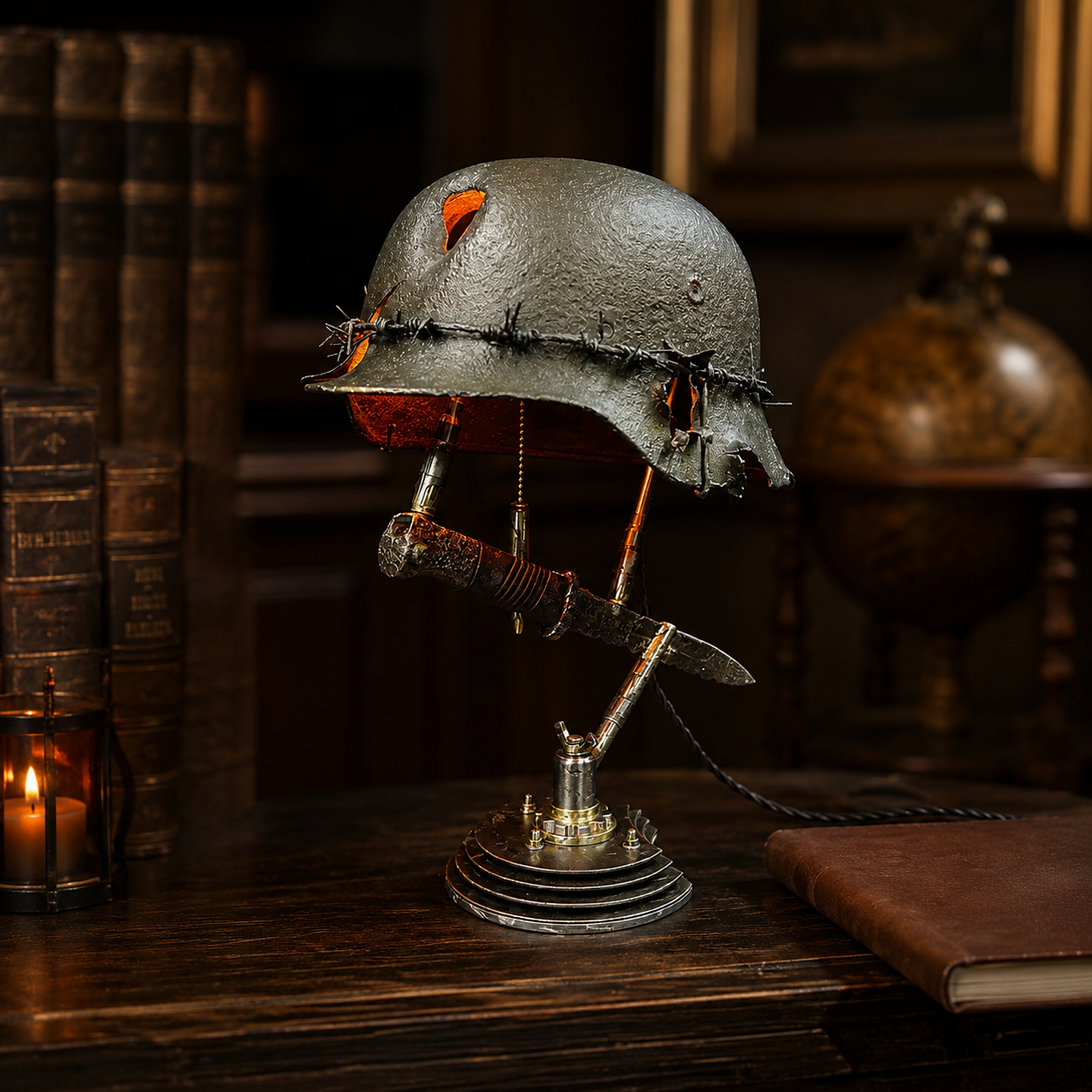 ⏰ 49% OFF Today Only!–🪖 War Relic Vintage Helmet Table Lamp