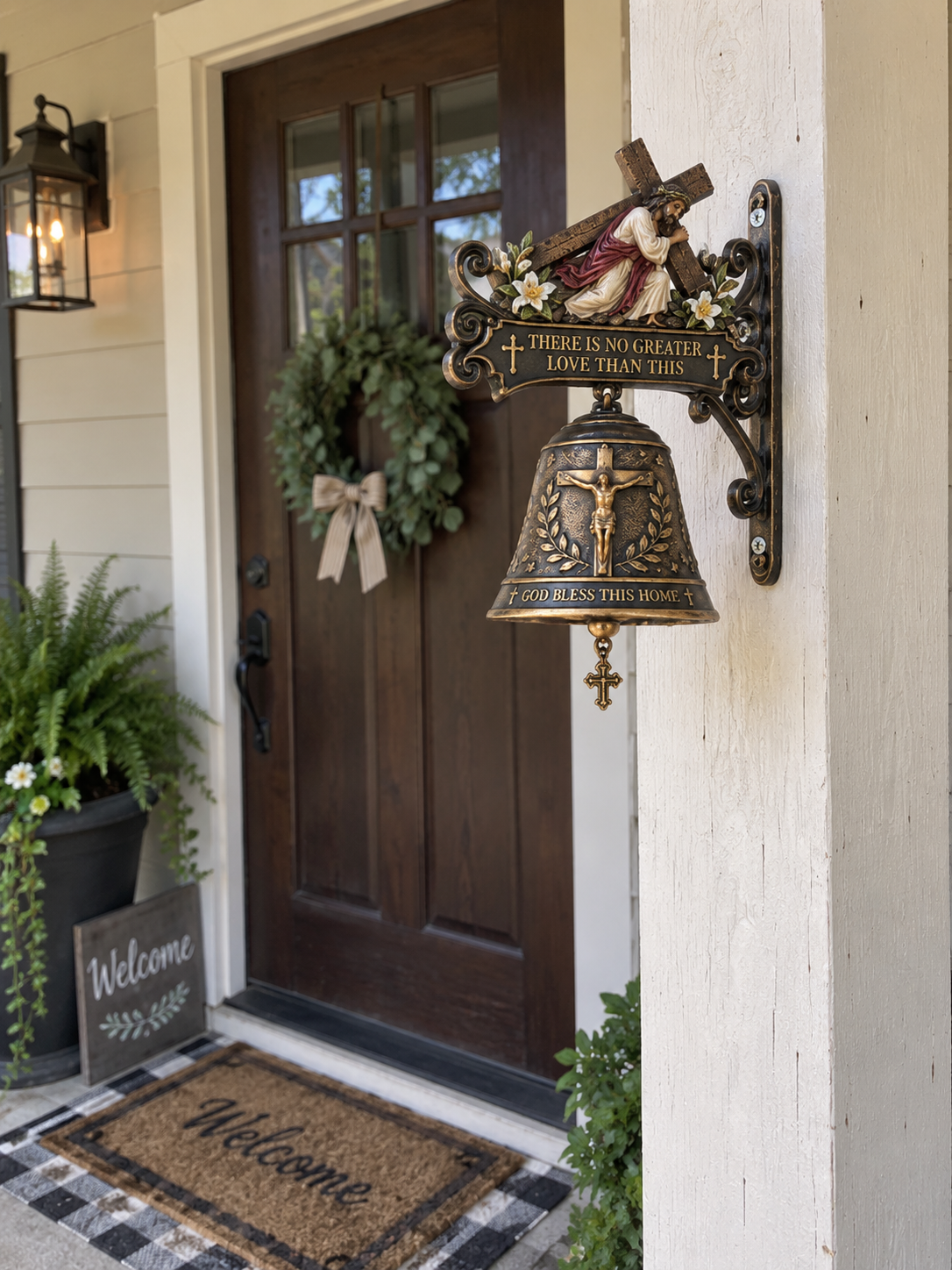 Christian Home Blessing Bell – Jesus Cross Wall Decor for Entryway & Porch