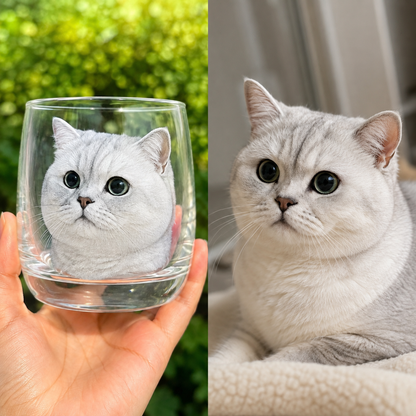 Real Pet-Inspired Cat Portrait Glass – 6 Adorable Lifelike Kitty Designs