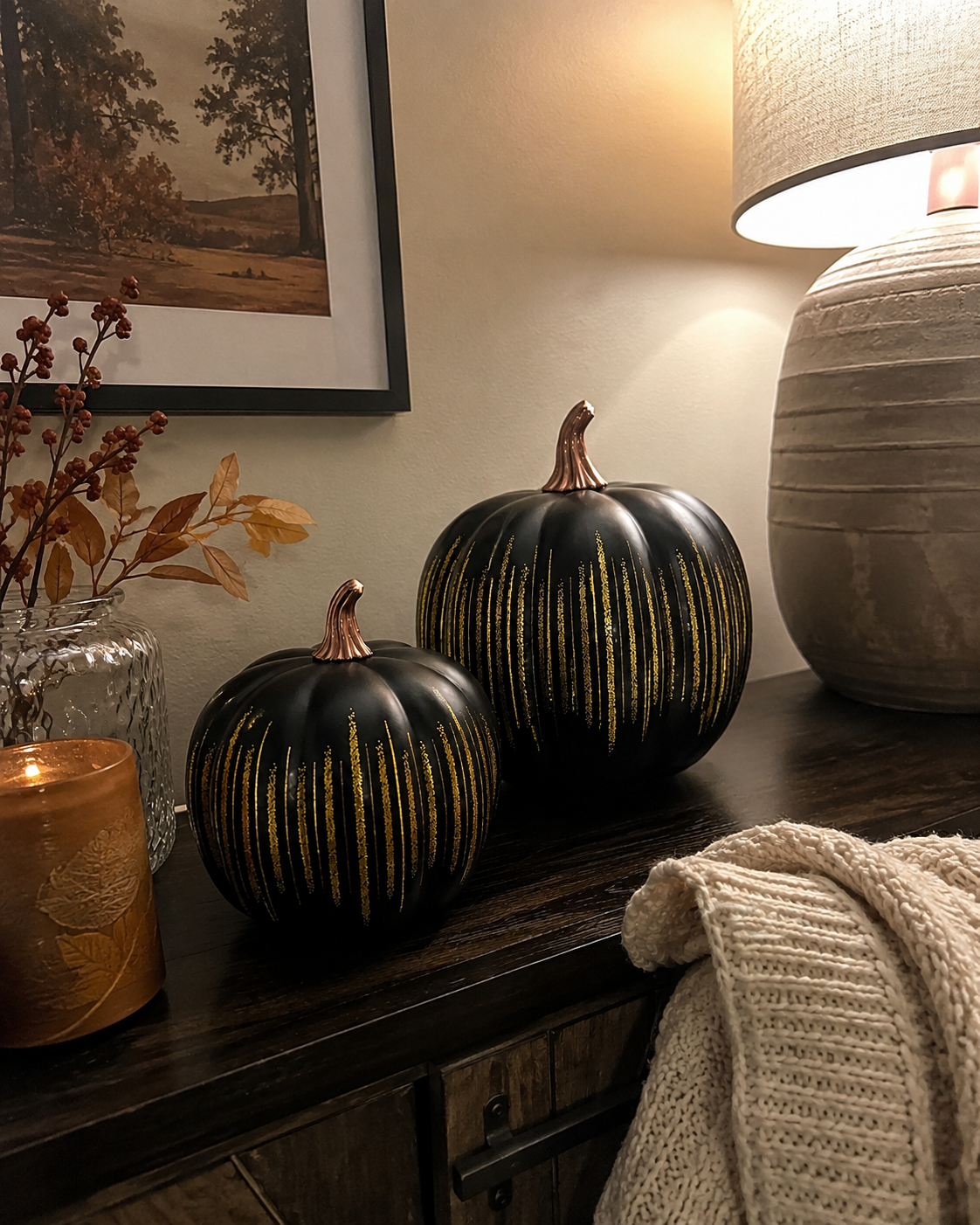 Lighted Starry Night Glass Pumpkin Set