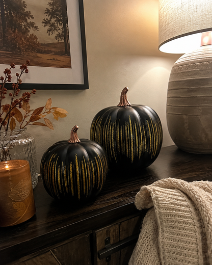 Lighted Starry Night Glass Pumpkin Set