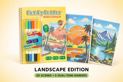 🎨Dot-By-Letter Mindful Coloring Kit - Stress Relief Dot Marker Art Set with 10 Vibrant Colors & 20 Hidden Scene