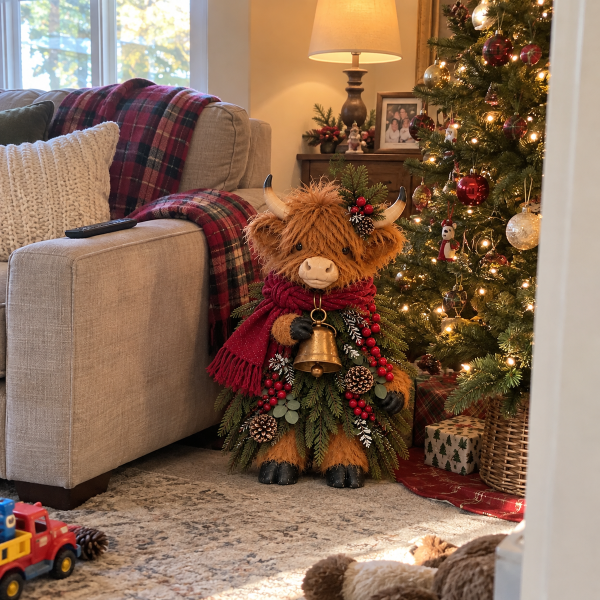 Christmas Highland Cow with Bell
