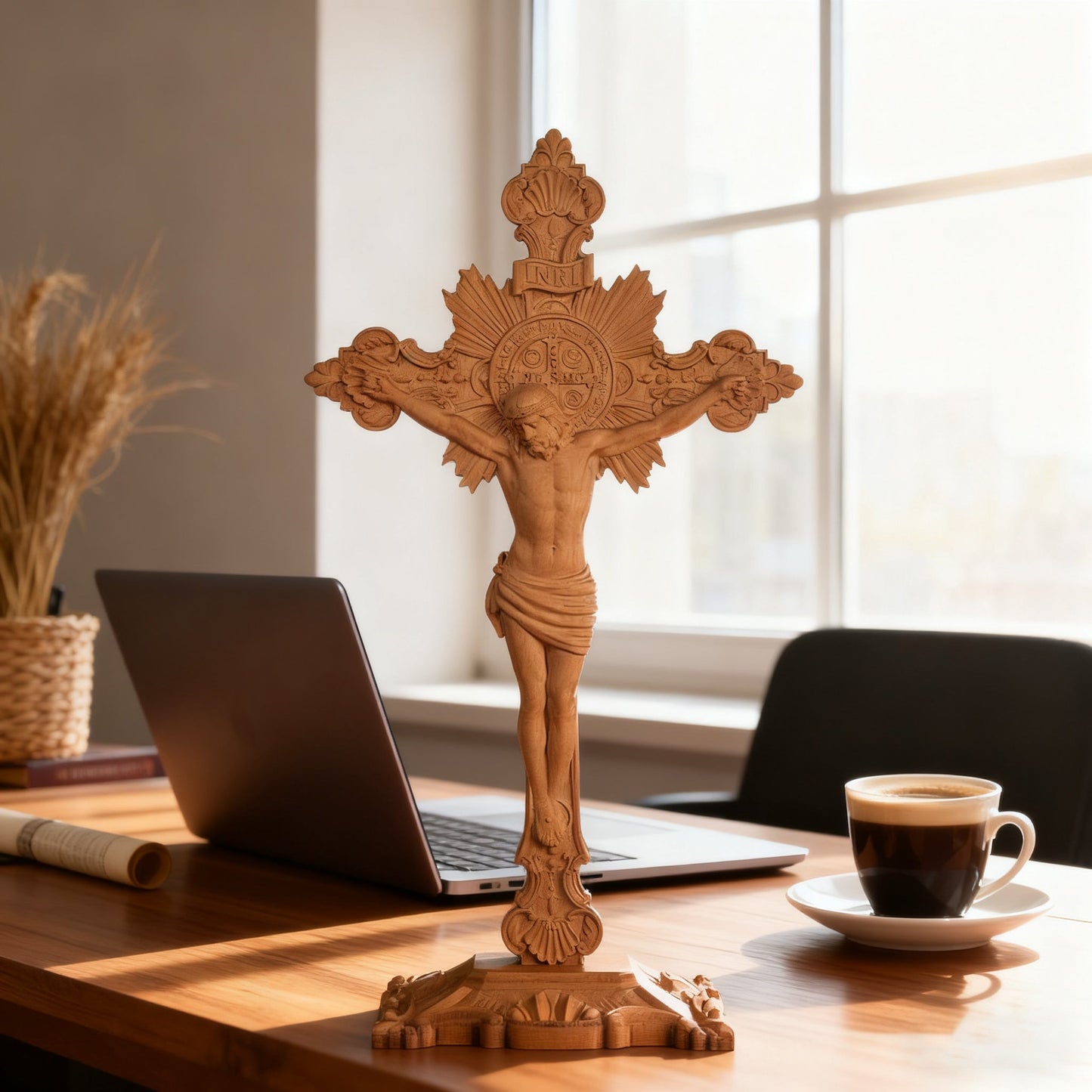 St. Benedict Exorcism Cross wood carved - Bless you and your family - craftsmanship detail