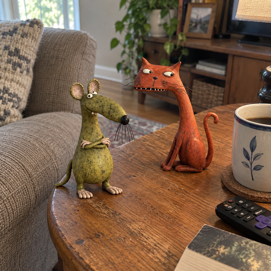 AI-generated cat and mouse figurine home styling illustration