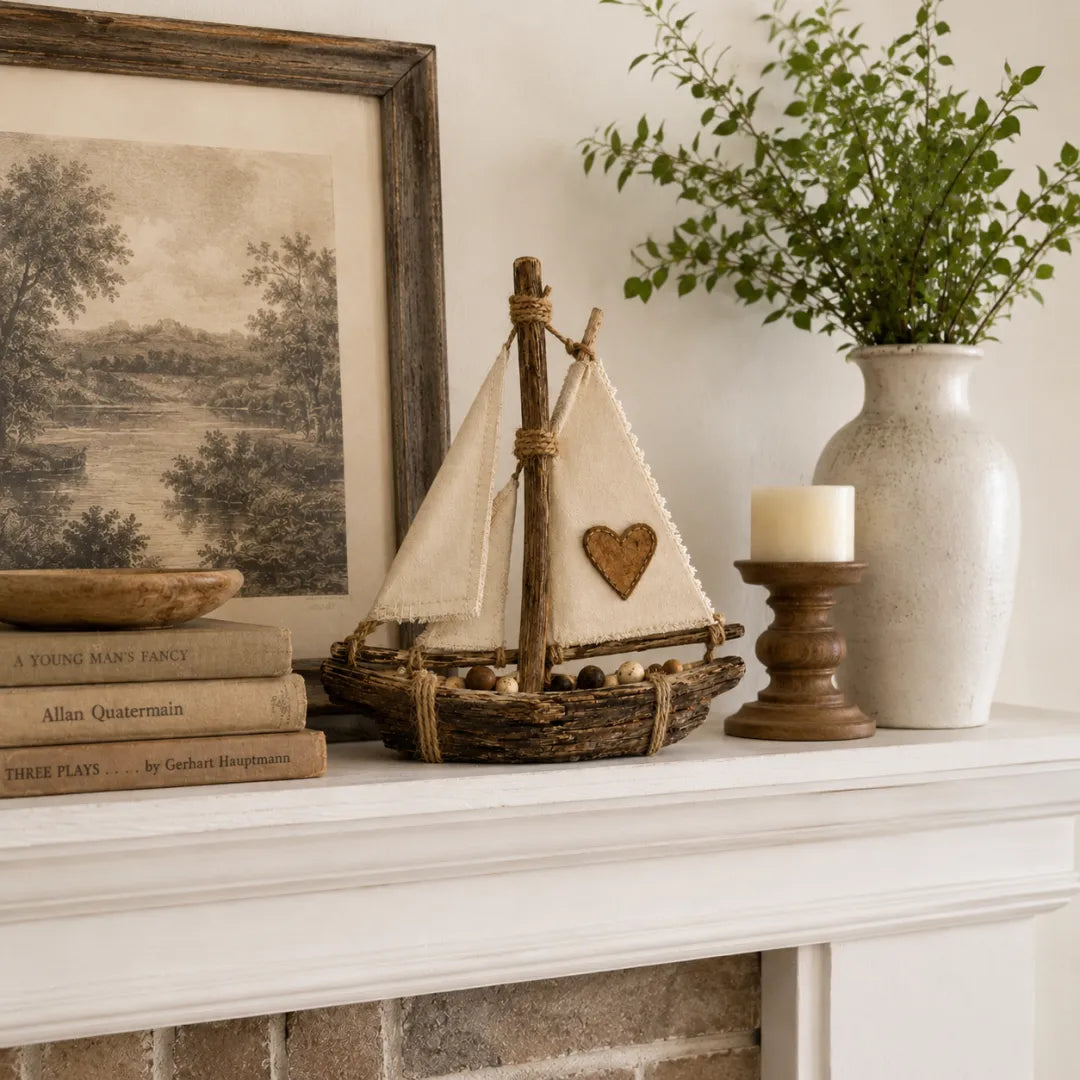 Lighted Rustic Sailboat Decor with Warm LED Glow