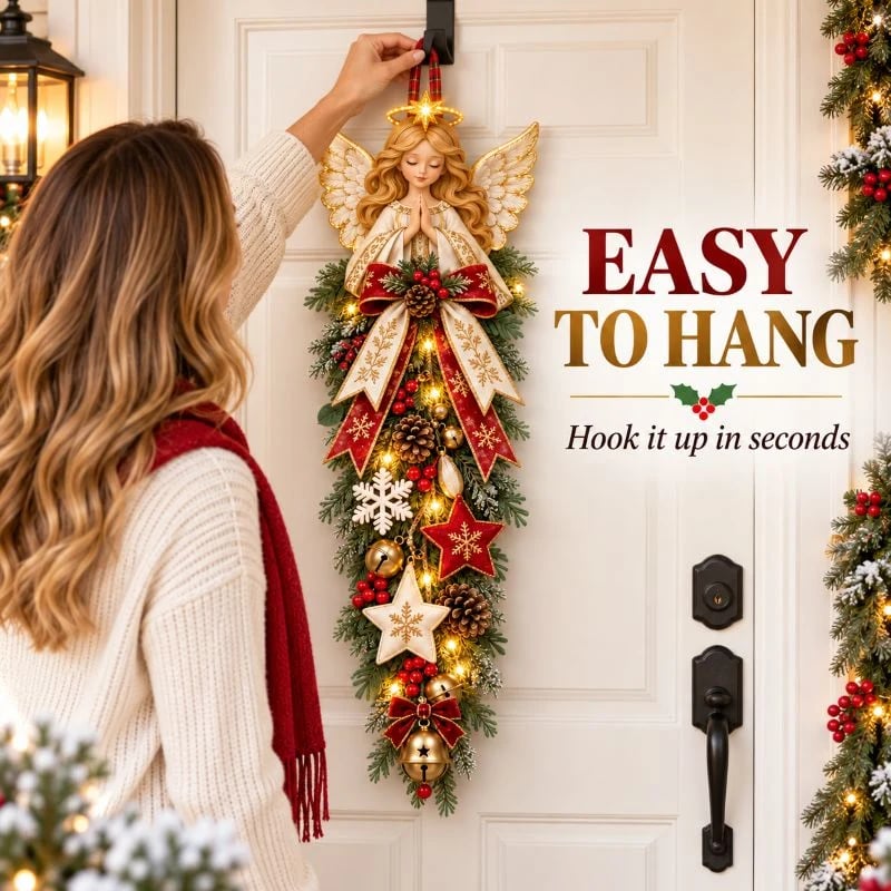 🎉 49% OFF✨👼 Lighted Angel Christmas Door Swag – A Heavenly Holiday Welcome