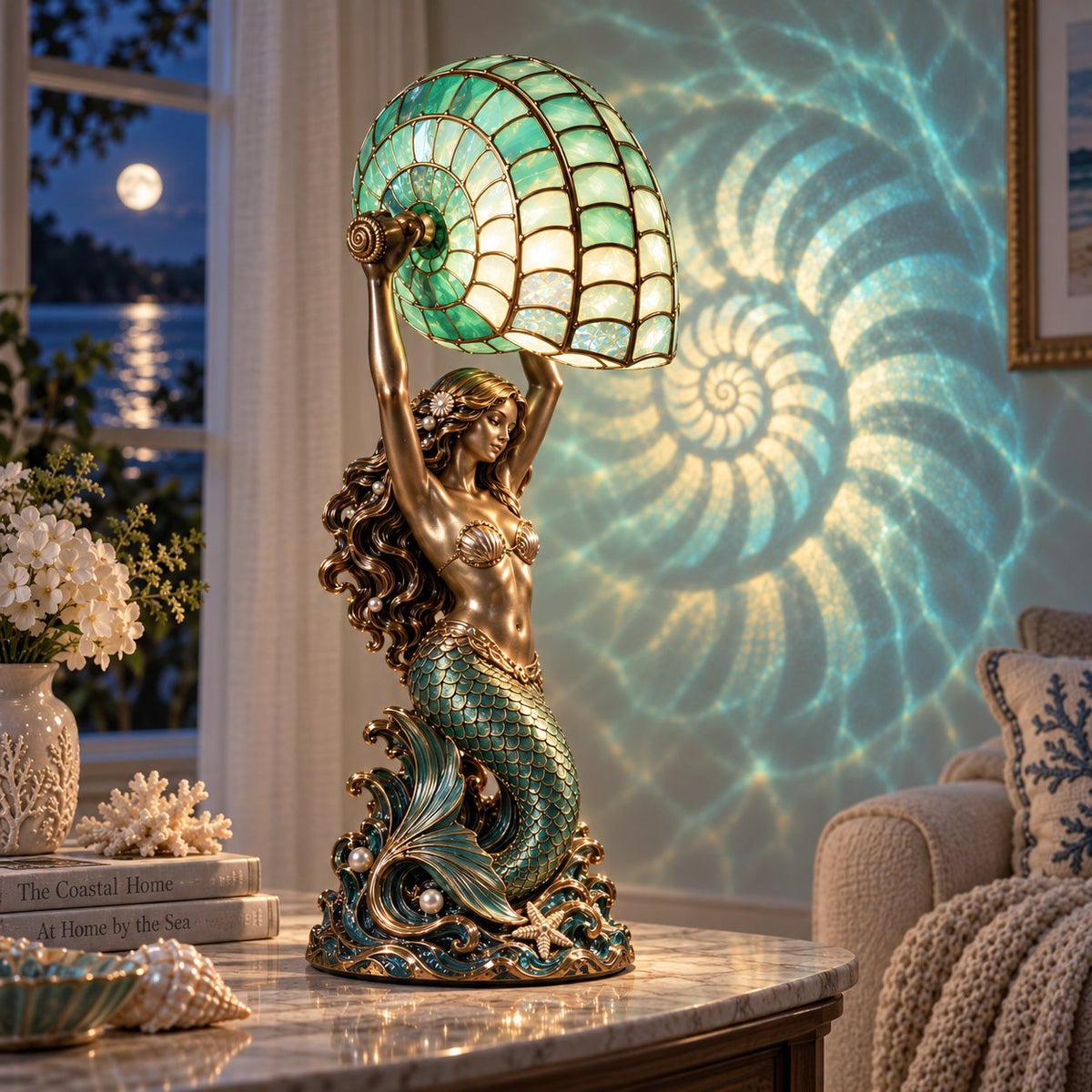 🧜‍♀️ Moon Tide Mermaid Nautilus Lamp