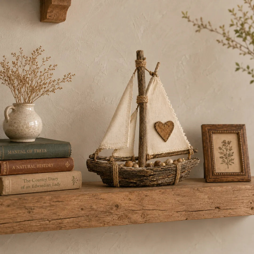 Lighted Rustic Sailboat Decor with Warm LED Glow