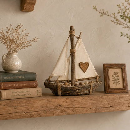 Lighted Rustic Sailboat Decor with Warm LED Glow