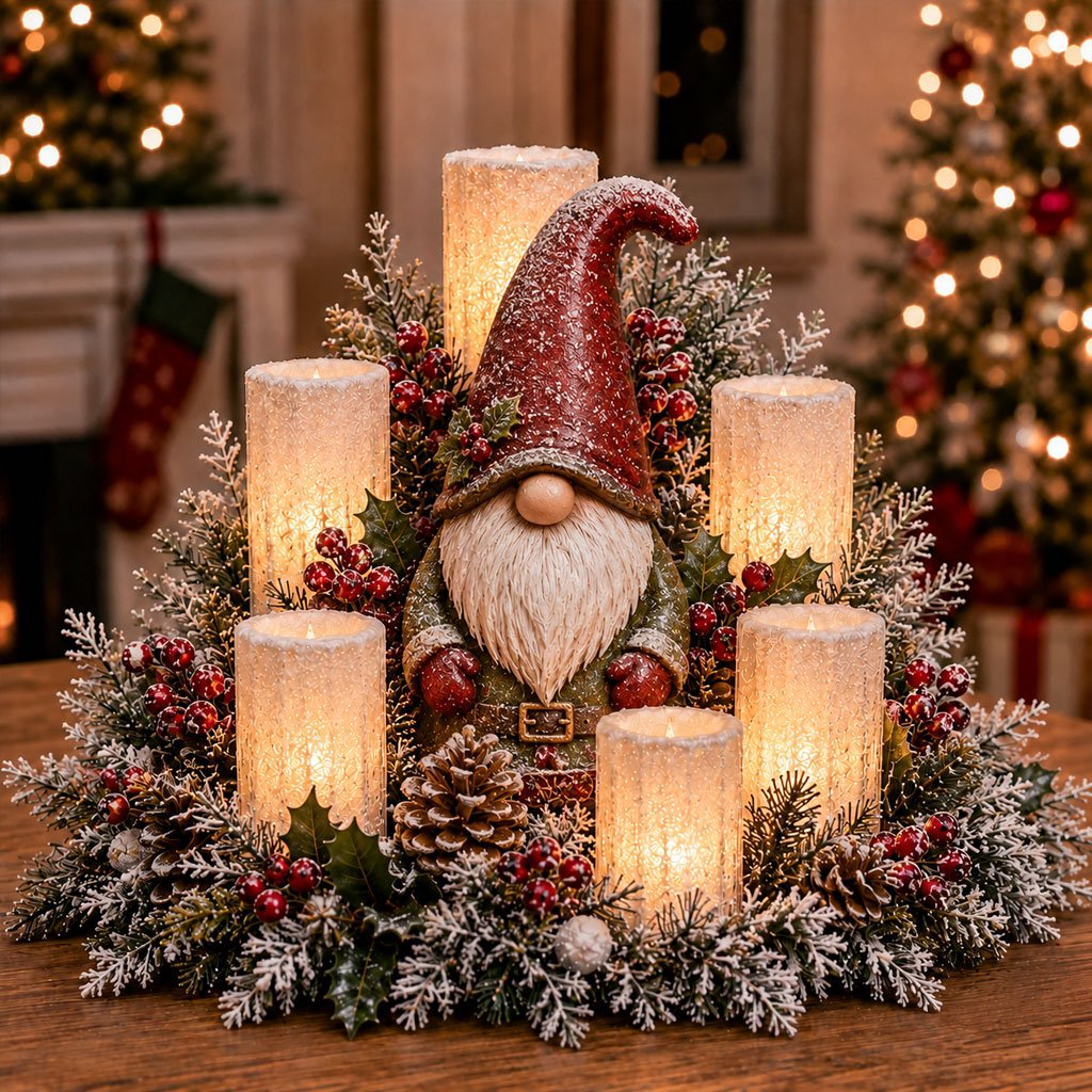Christmas Lighted Centerpiece with Flameless Candle Glow