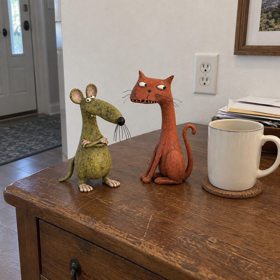 AI-generated cat and mouse figurine home styling illustration