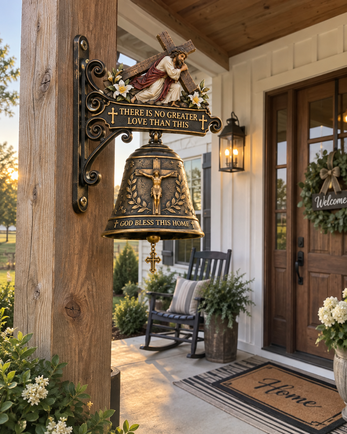 Christian Home Blessing Bell – Jesus Cross Wall Decor for Entryway & Porch