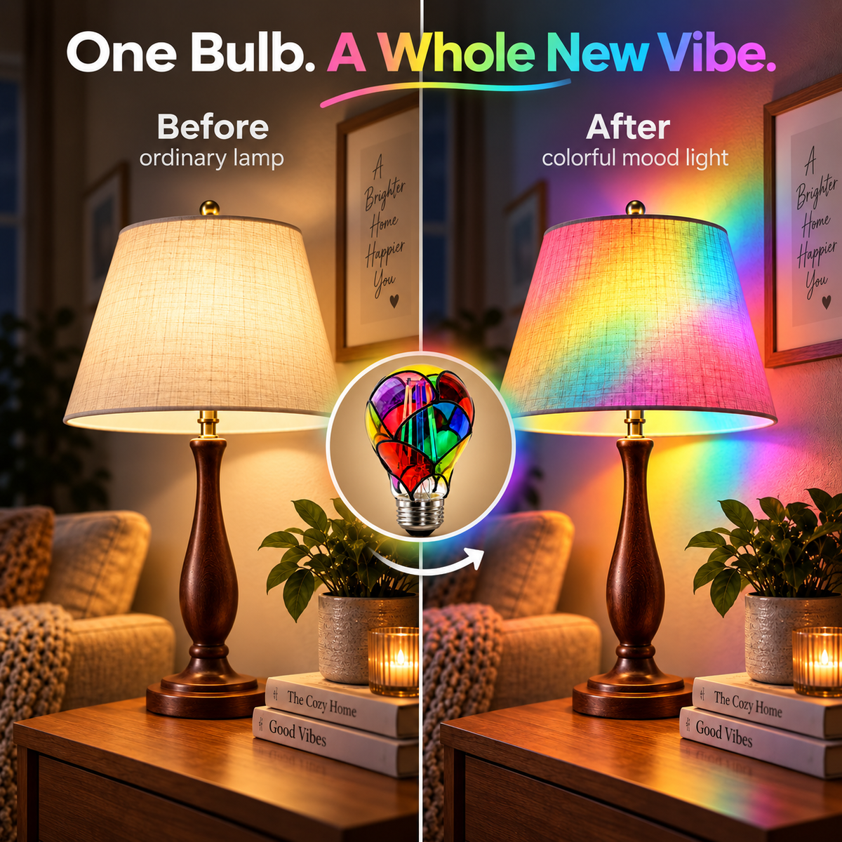 Stained Glass Rainbow LED Bulb – Colorful Ambient Mood Light for Any Lamp